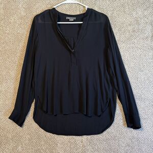 VINCE Sheer Black Blouse Top Size 4 Popover Quiet Luxury